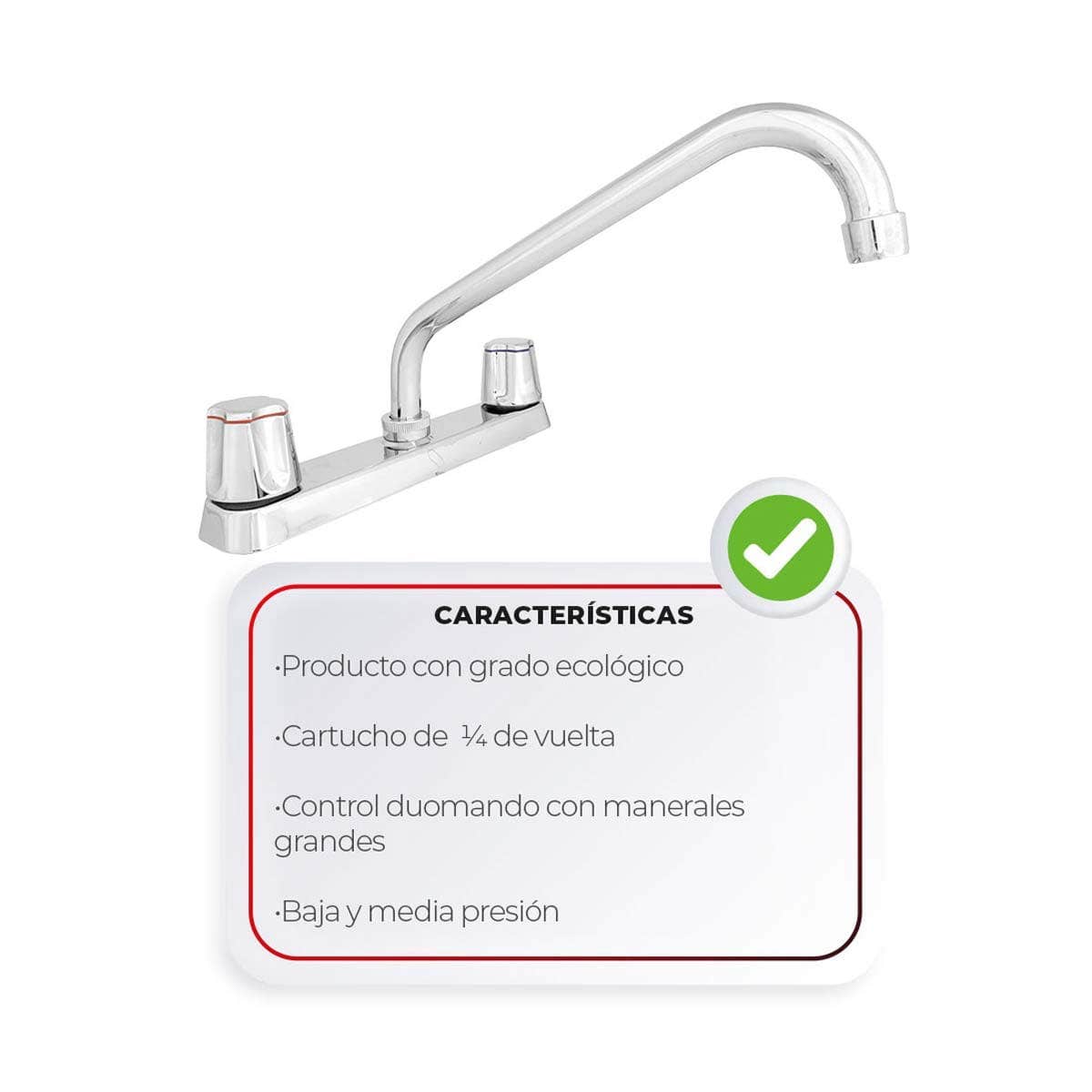 IUSA - Llave Mezcladora Metálica para Fregadero Ecológica IUSA, 8”