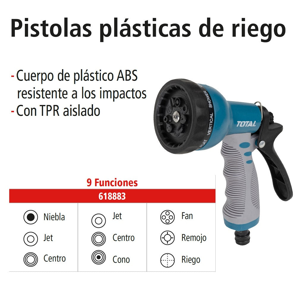 IUSA - Pistola Plástica de Riego 9 Funciones