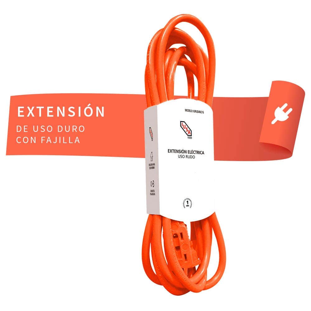 IUSA - Extensión de uso rudo con fajilla, 2x16 AWG 4 m