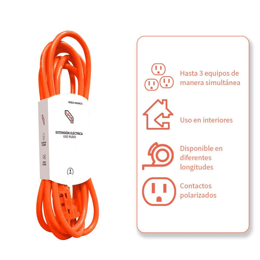 IUSA - Extensión de uso rudo con fajilla, 2x16 AWG 4 m