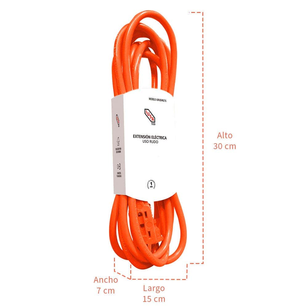 IUSA - Extensión de uso rudo con fajilla, 2x16 AWG 4 m