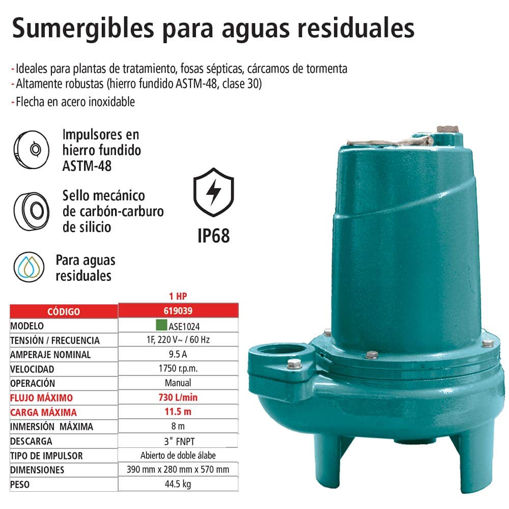 IUSA - Bomba sumergible para aguas residuales IUSA 1 HP