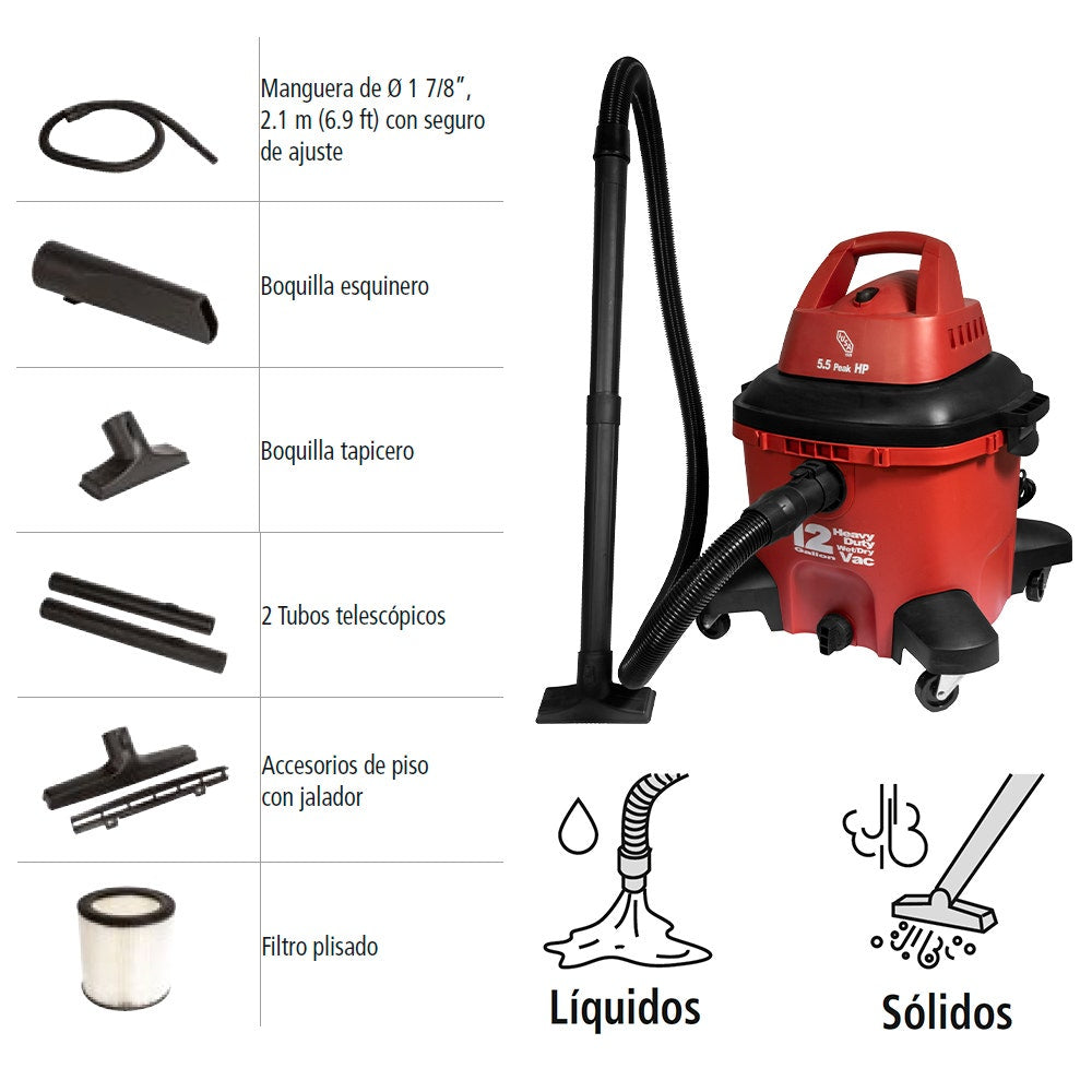 IUSA - Aspiradora 12 galones con ruedas iusa seco mojado con 6 accesorios