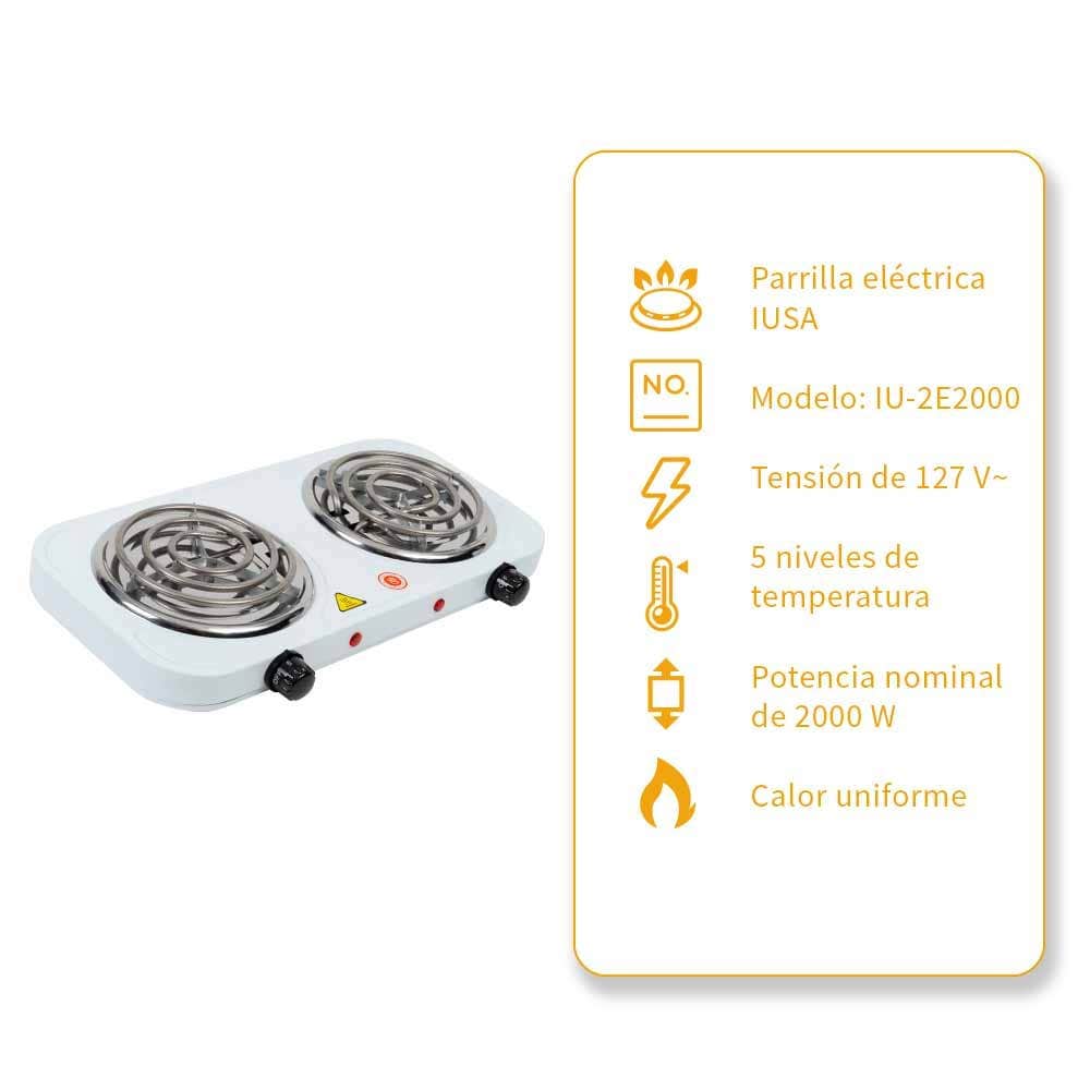 IUSA - Parrilla eléctrica 2 quemador de espiral sin asa