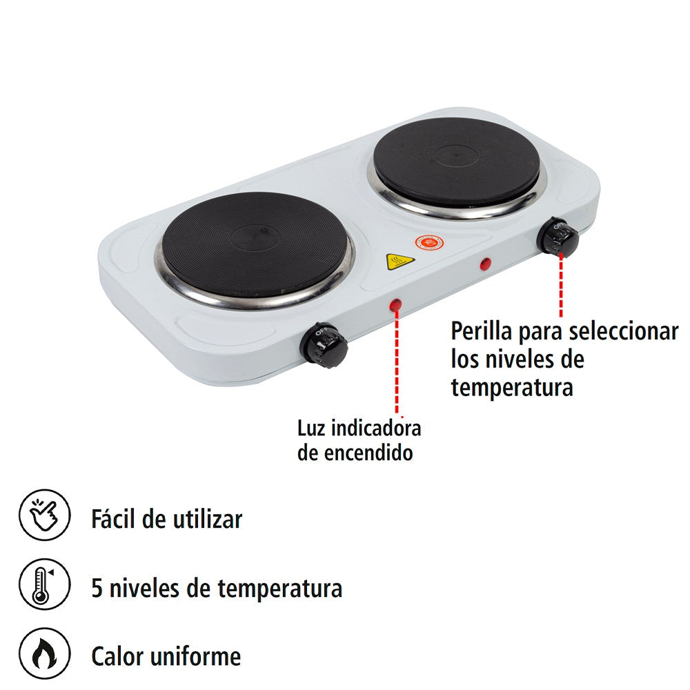 IUSA - Parrilla eléctrica 2 quemadores de disco sin asa