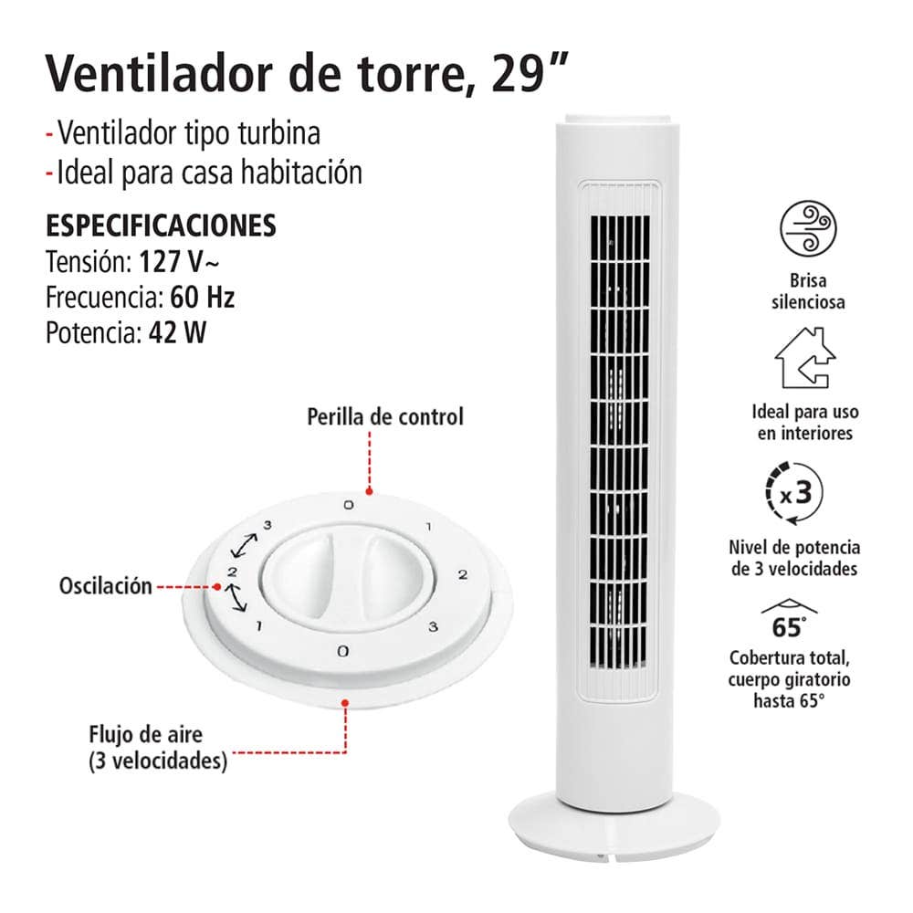 IUSA - Ventilador de torre iusa 29" 42 w 3 velocidades