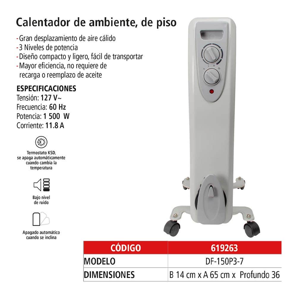IUSA - Calefactor de ambiente de piso, de aceite, 1500 w, IUSA