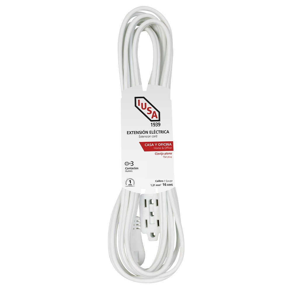 IUSA - Extensión doméstica blanca clavija plana 3m IUSA