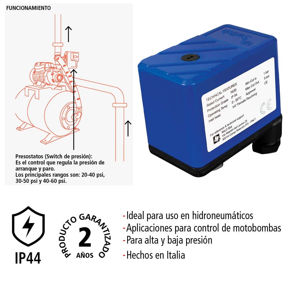 IUSA - Interruptor de presión 30-50 psi presostato