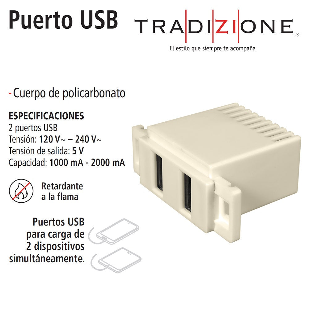 IUSA - Puerto usb tradizione color marfil