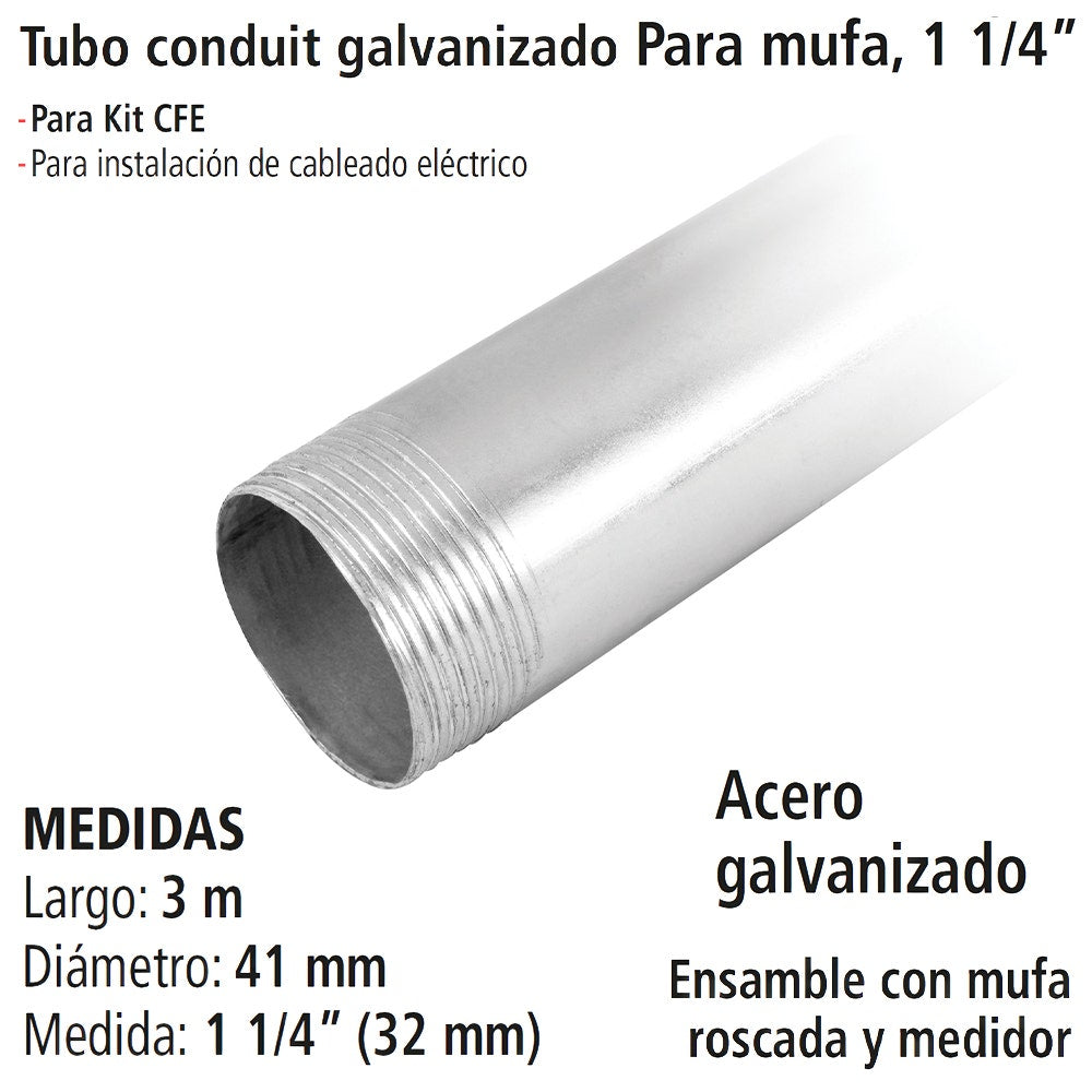 IUSA - Tubo conduit galvanizado para mufa, 1 1/4”, iusa