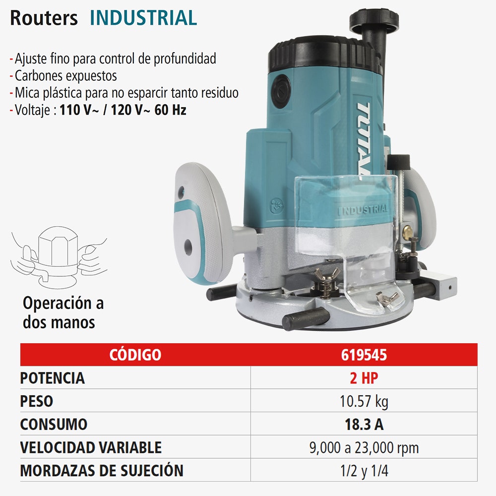 IUSA - Router, Fresadora de Mano, Total, 2,200 W