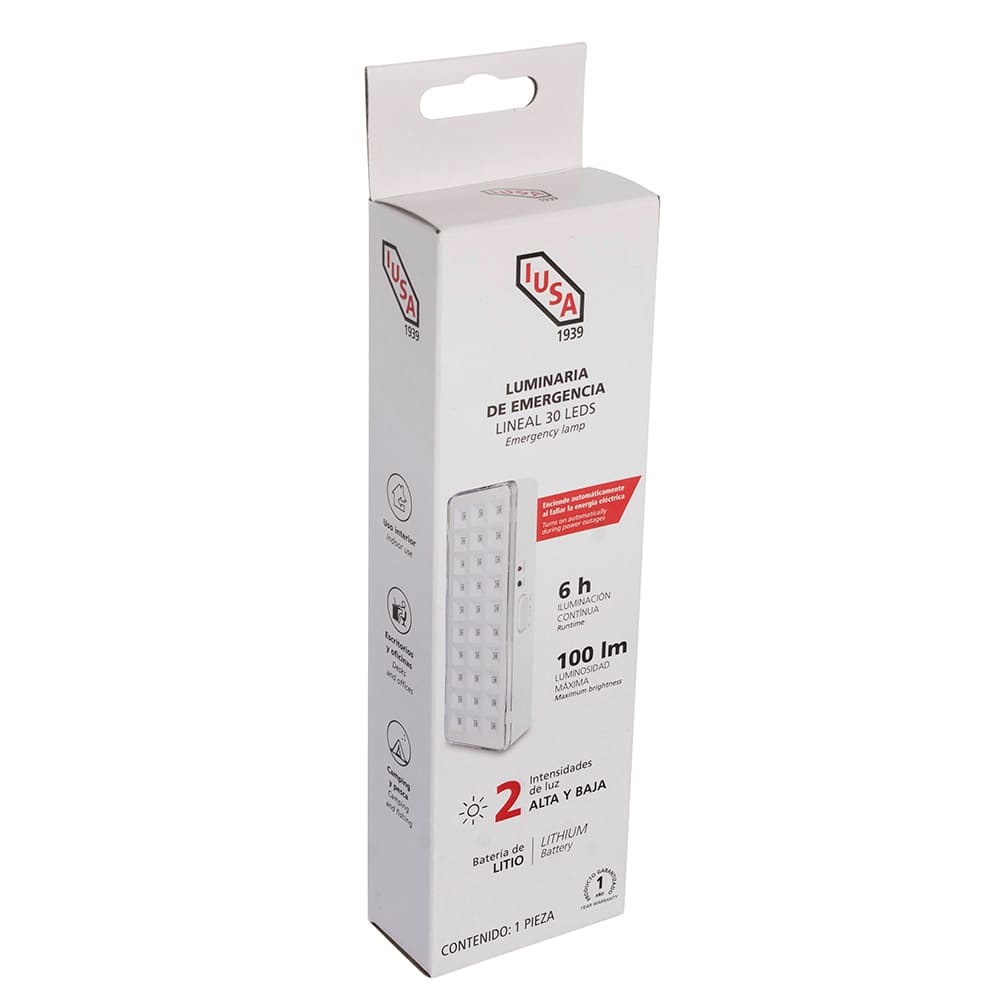 IUSA - Lámpara de emergencia lineal 30 LED 4 W, IUSA