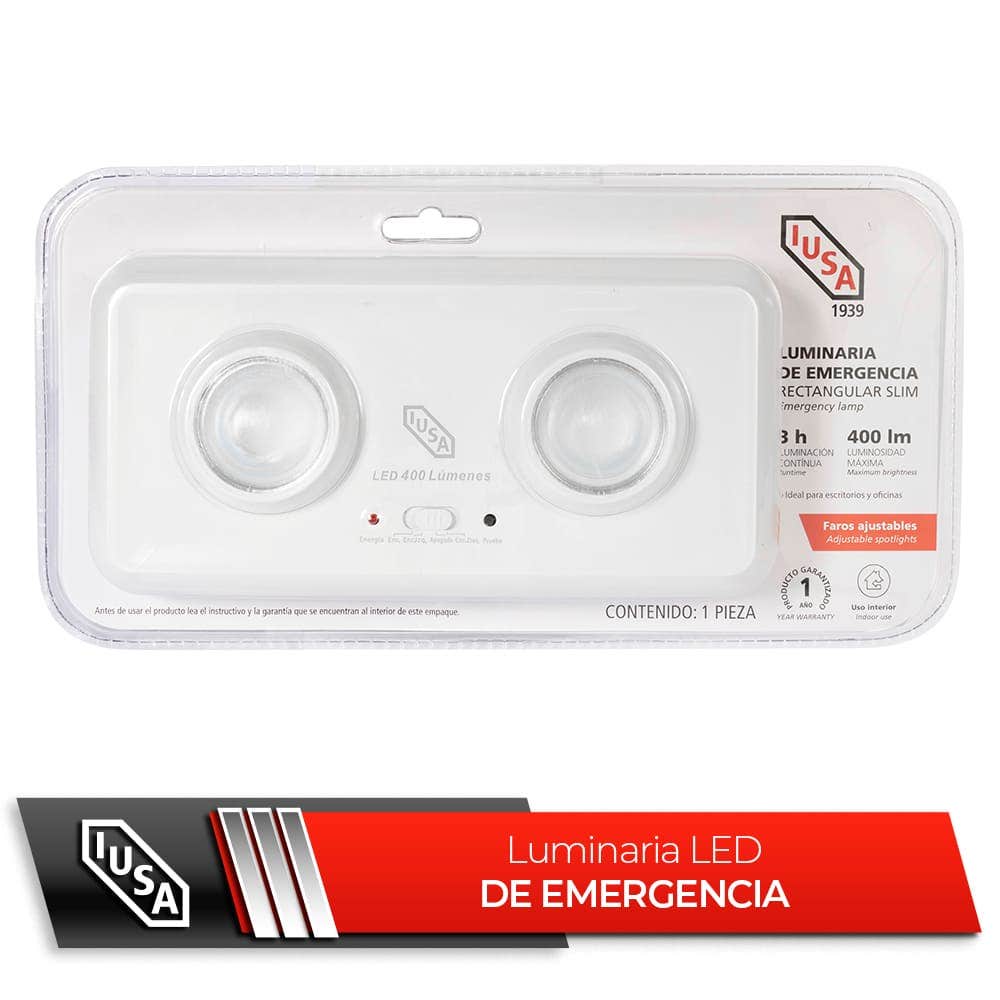 IUSA - Lámpara de emergencia 2 faros LED 4 W, 400 lm, IUSA