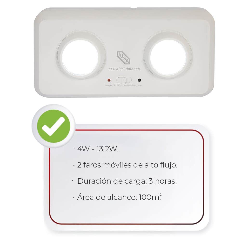 IUSA - Lámpara de emergencia 2 faros LED 4 W, 400 lm, IUSA