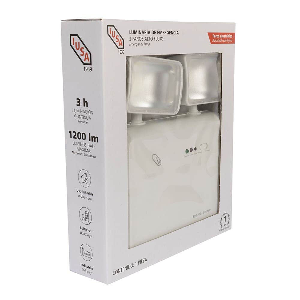 IUSA - Luminaria LED de emergencia con faros móviles, 1200 lm, IUSA