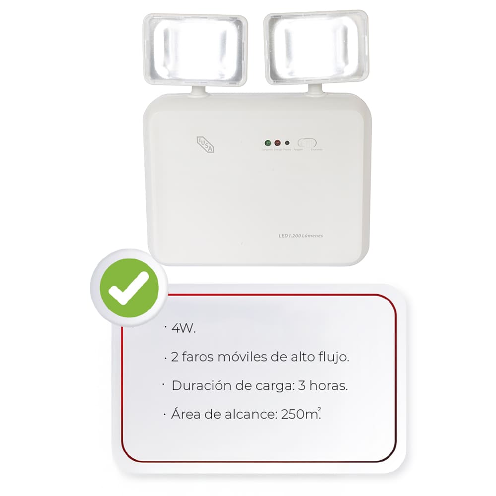 IUSA - Luminaria LED de emergencia con faros móviles, 1200 lm, IUSA