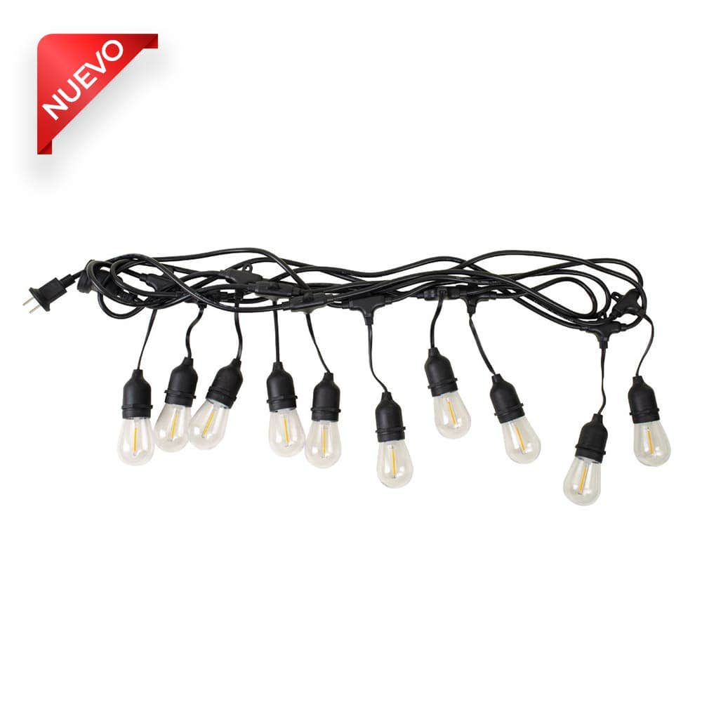 IUSA - Guirnalda LED 5w, 6m, exteriores, luz cálida, 10 + 2 focos