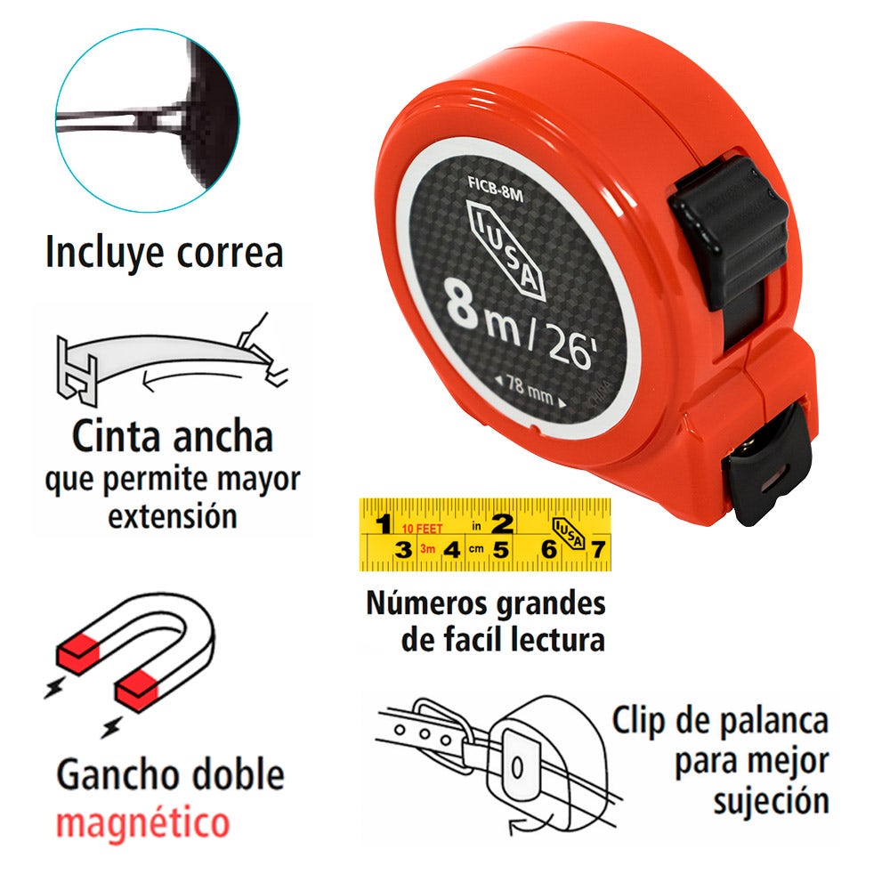 IUSA - flexómetro compacto, iusa, 8 m
