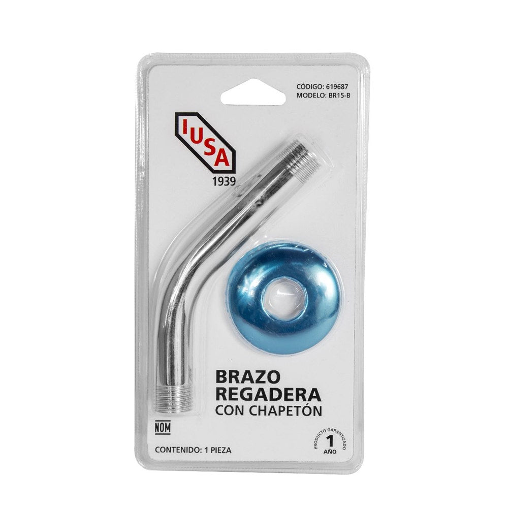 IUSA - Brazo y chapetón para regadera de latón cromado plata, IUSA