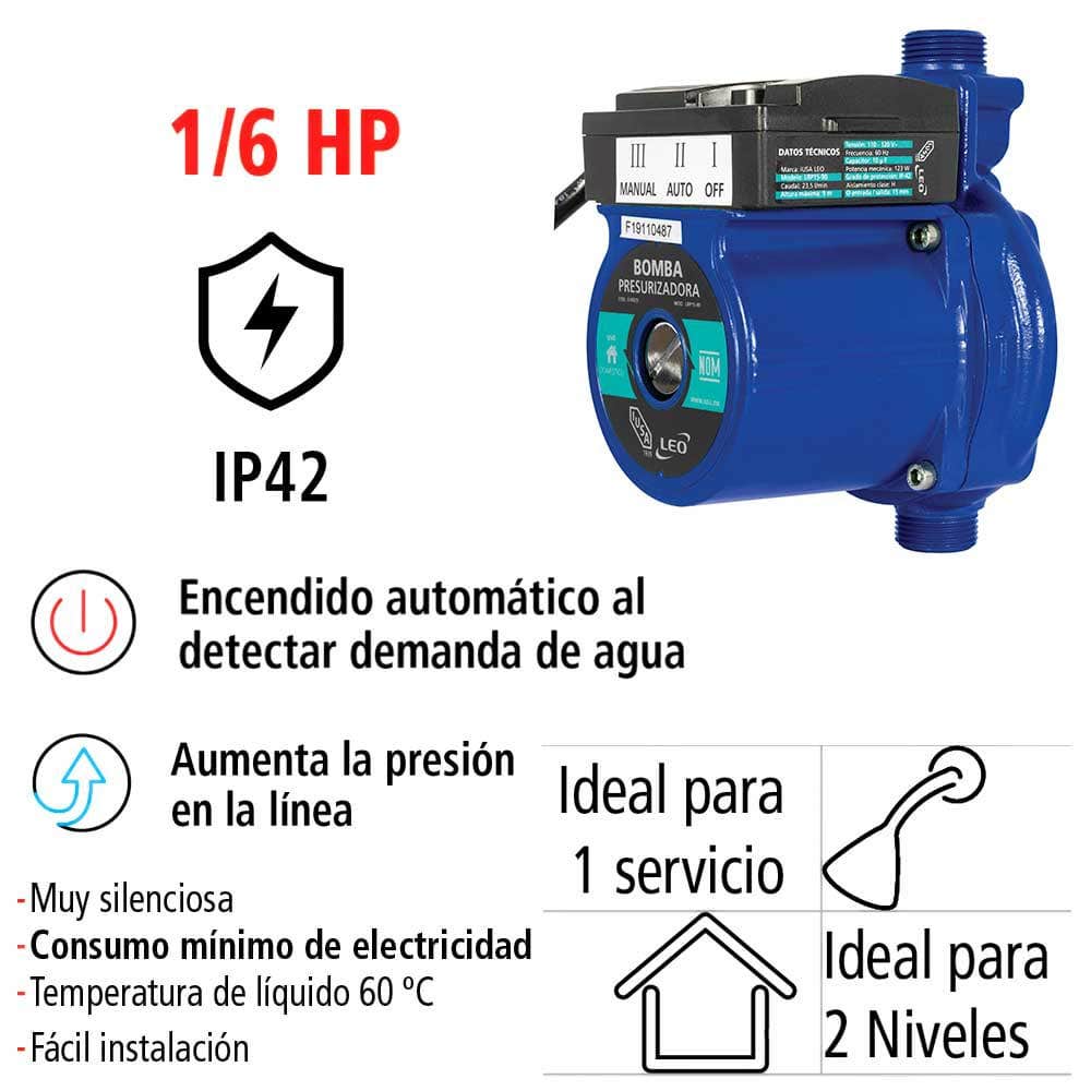 IUSA - Bomba hidráulica presurizadora en línea primo 1/6 hp