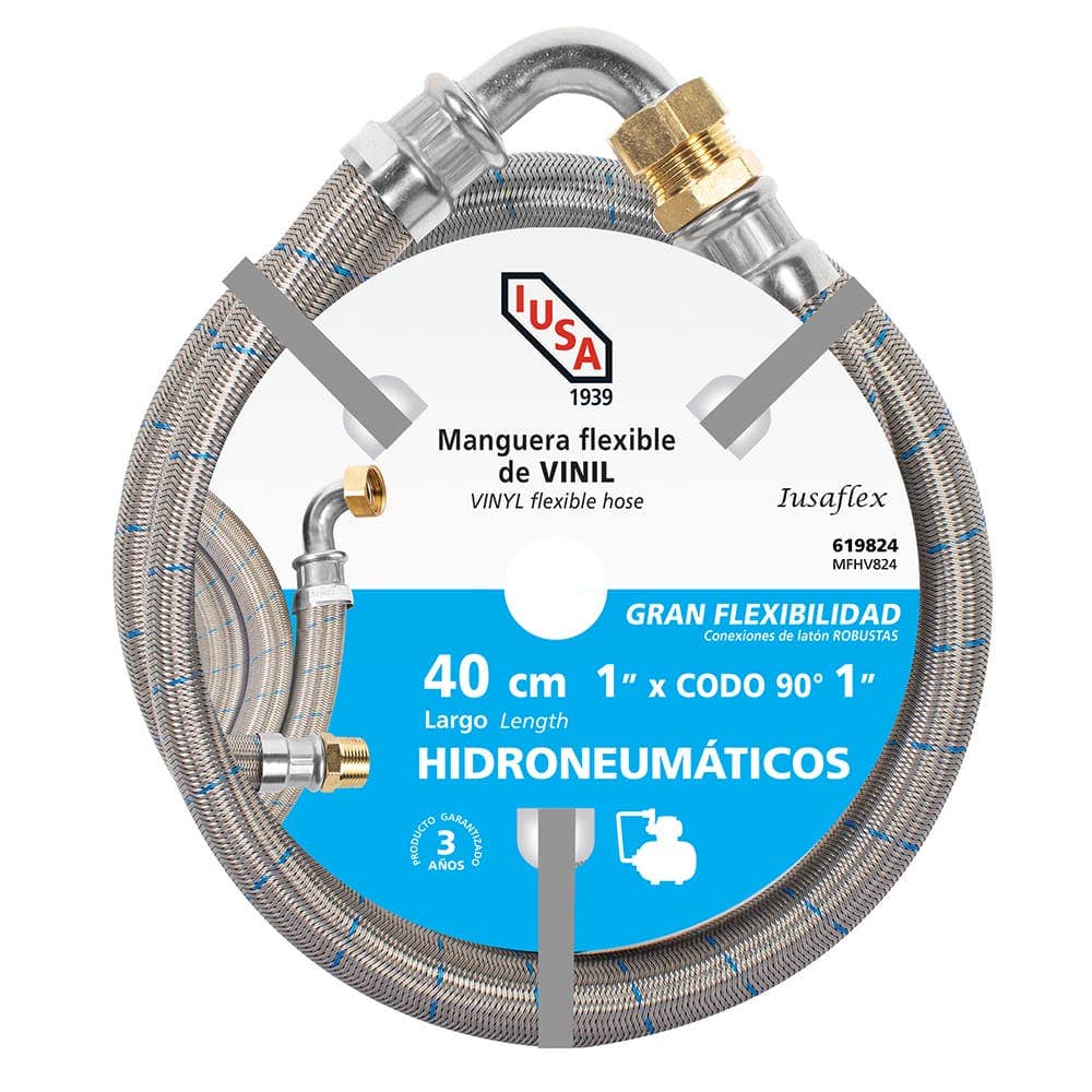 IUSA - Manguera Iusaflex trenzada de  acero Inoxidable, con codo 90°, 110 cm