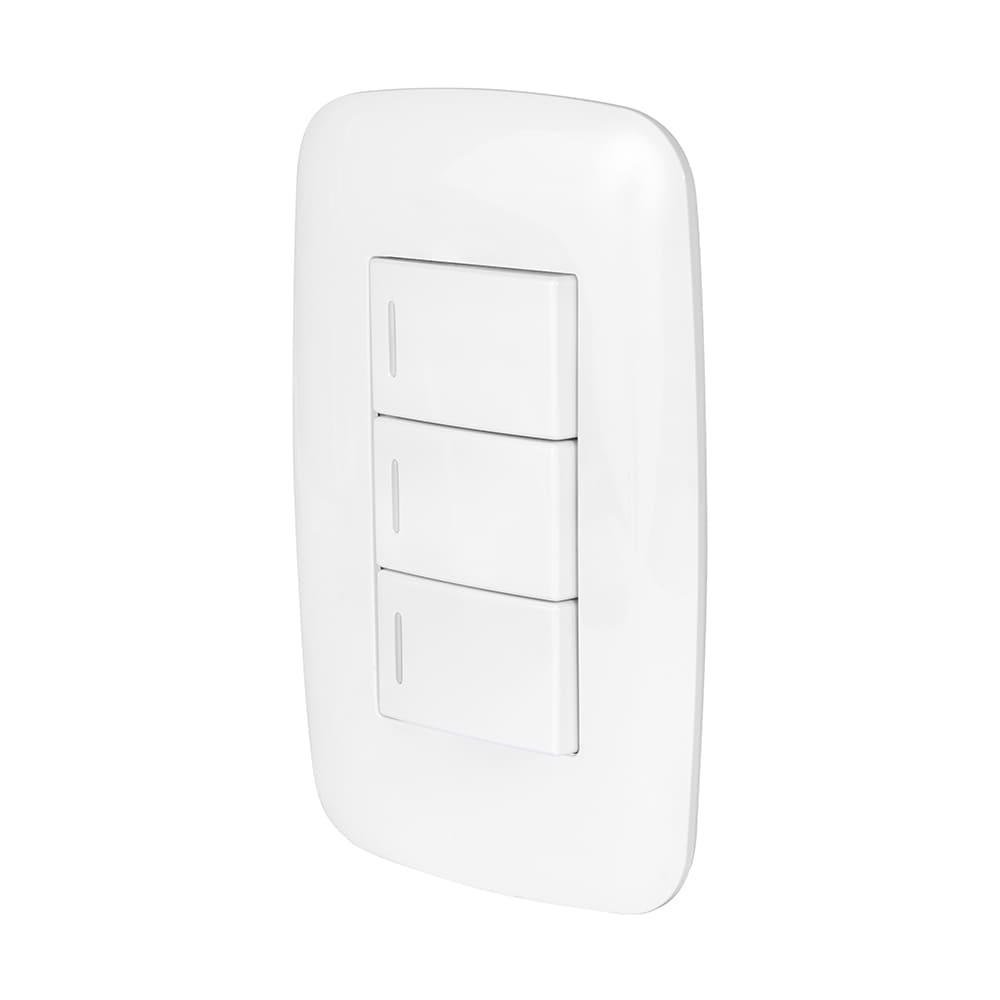 IUSA - Placa armada con 3 interruptores sencillos, 120 v~ - 250 v~, 10 a, curve, blanco, iusa