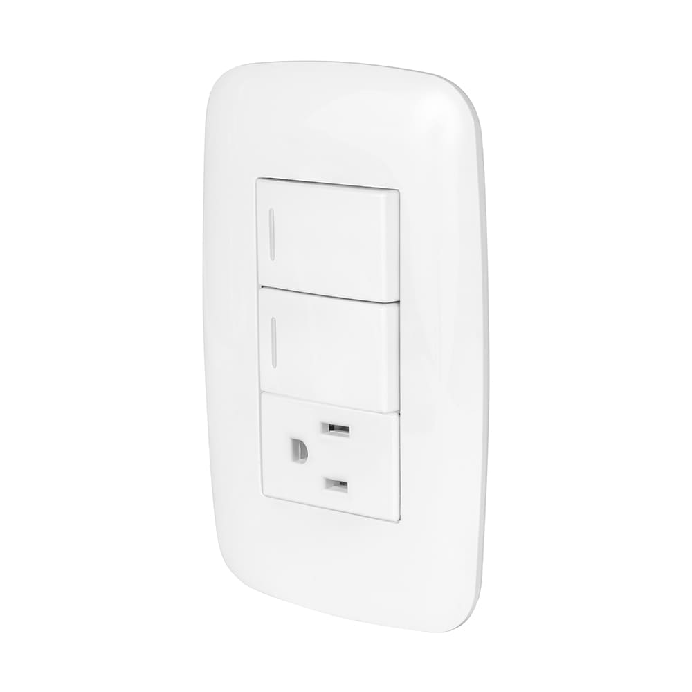 IUSA - Placa armada con 2 interruptores sencillos + 1 tomacorriente 120v blanco IUSA