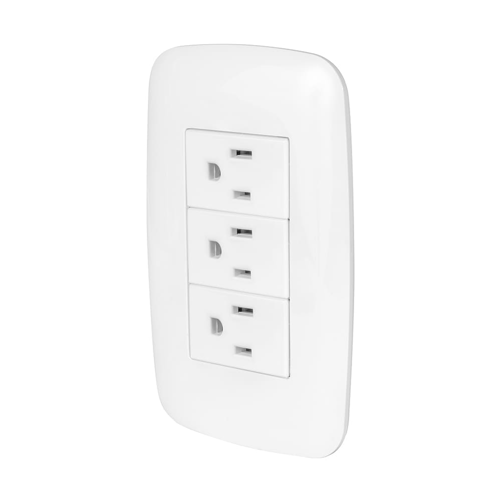 IUSA - Placa armada con 3 tomacorrientes 120 v~ - 250 v~, 15 a, curve blanco iusa