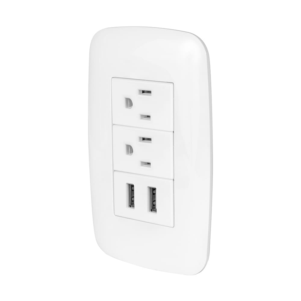 IUSA - Placa armada con doble tomacorriente y puerto USB curve blanco