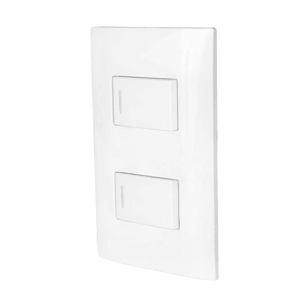 IUSA - Placa armada con 2 interruptores sencillos 120 v~ - 250 v~, 10 a, gio, blanco, iusa