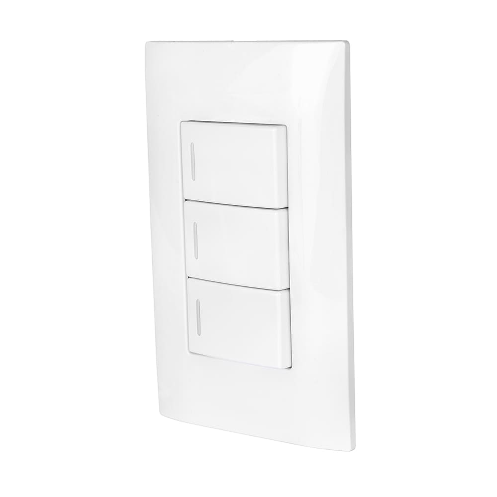 IUSA - Placa armada con 3 interruptores sencillos, 120 V~ - 250 V~, 10 A, gio, blanco, IUSA