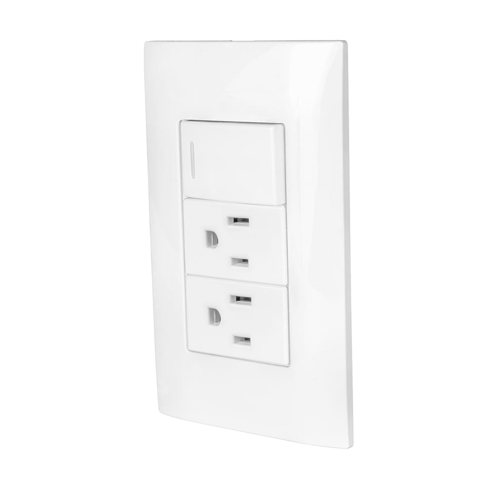 IUSA - Placa armada con interruptor sencillo y 2 tomacorrientes gio blanco