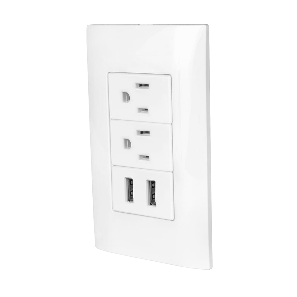 IUSA - Placa armada con 2 tomacorrientes y puerto USB gio blanco