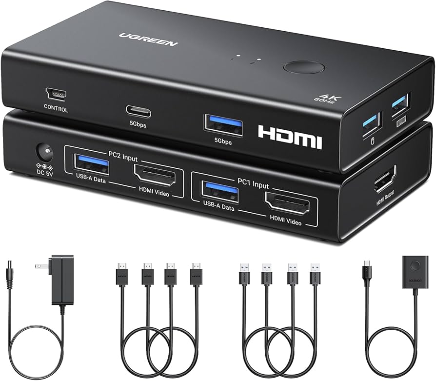 UGREEN - Conmutador KVM 8X1 / 4K@60Hz / LPCM, DTS, DSD, 2.0, 2.1, 5,1, 7.1 Canales / Control Remoto Incluido / Modo de Conmutación Botón y Control Remoto / Incluye Adaptador de Corriente