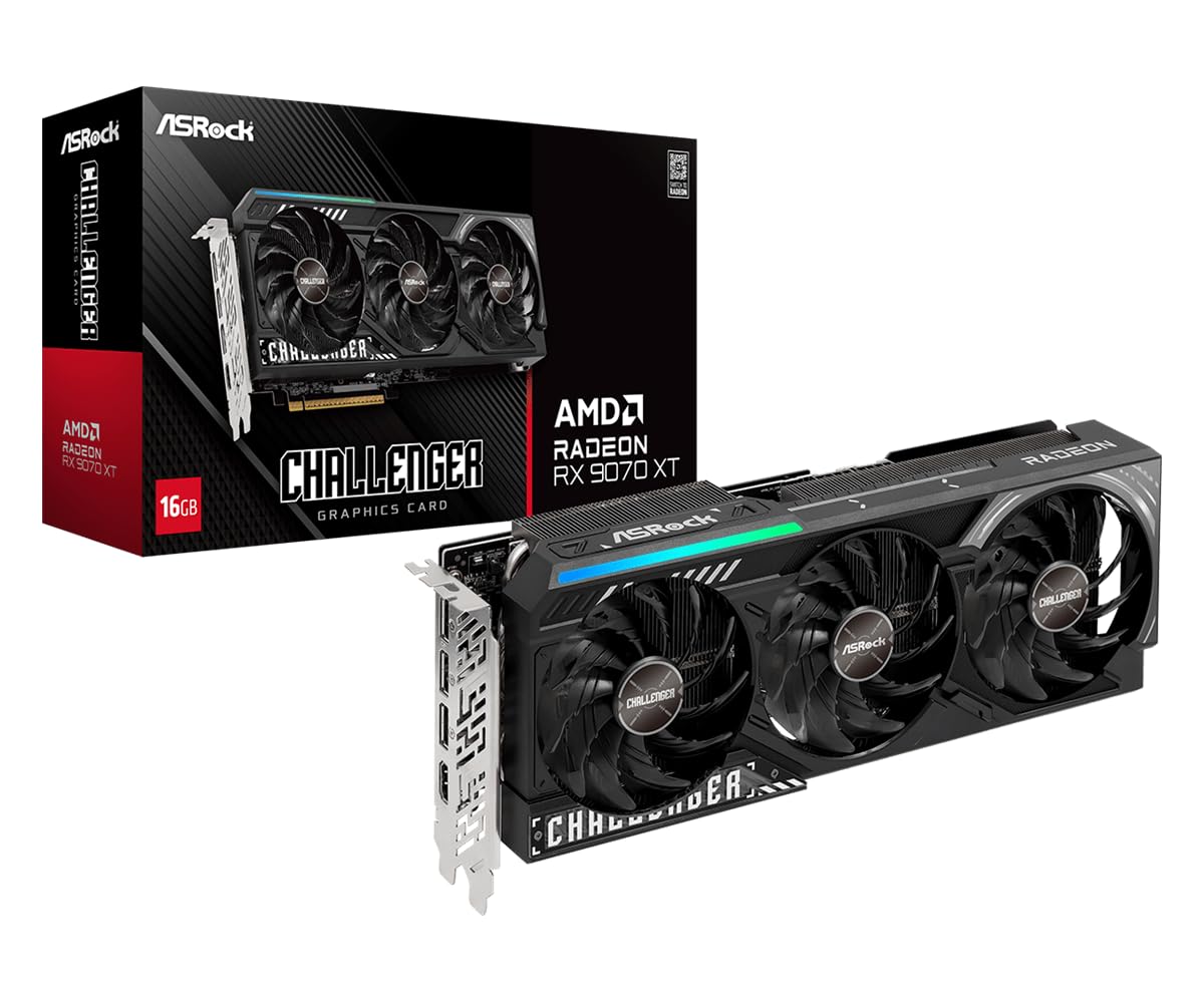 AMD - Tarjeta de Video AMD Asrock Challenger Radeon RX9070 16GB Triple Fan GDDR6 PCIe 5.0 1xHDMI 3xDP