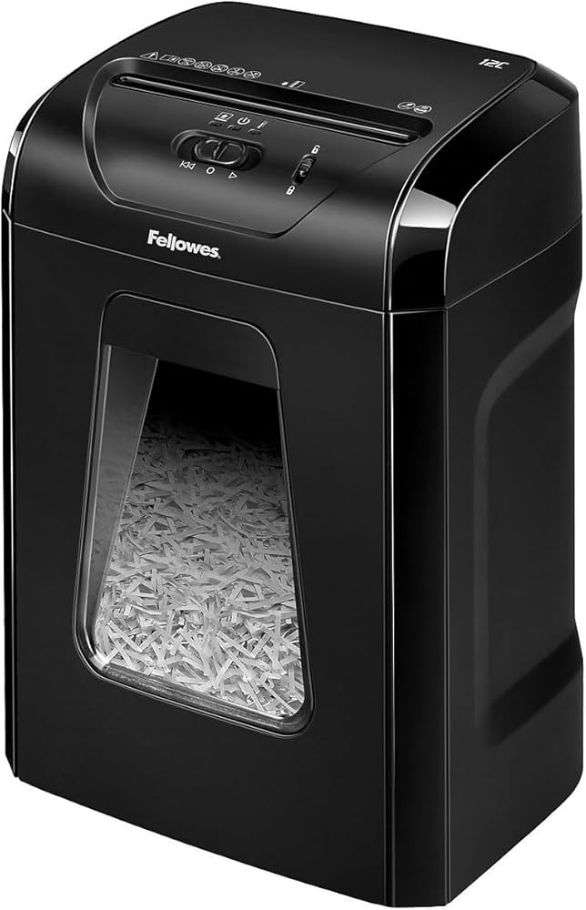 FELLOWES - Trituradora Fellowes Powershred 12C Corte Cruzado 12 Hojas 5 Galones Color Negro