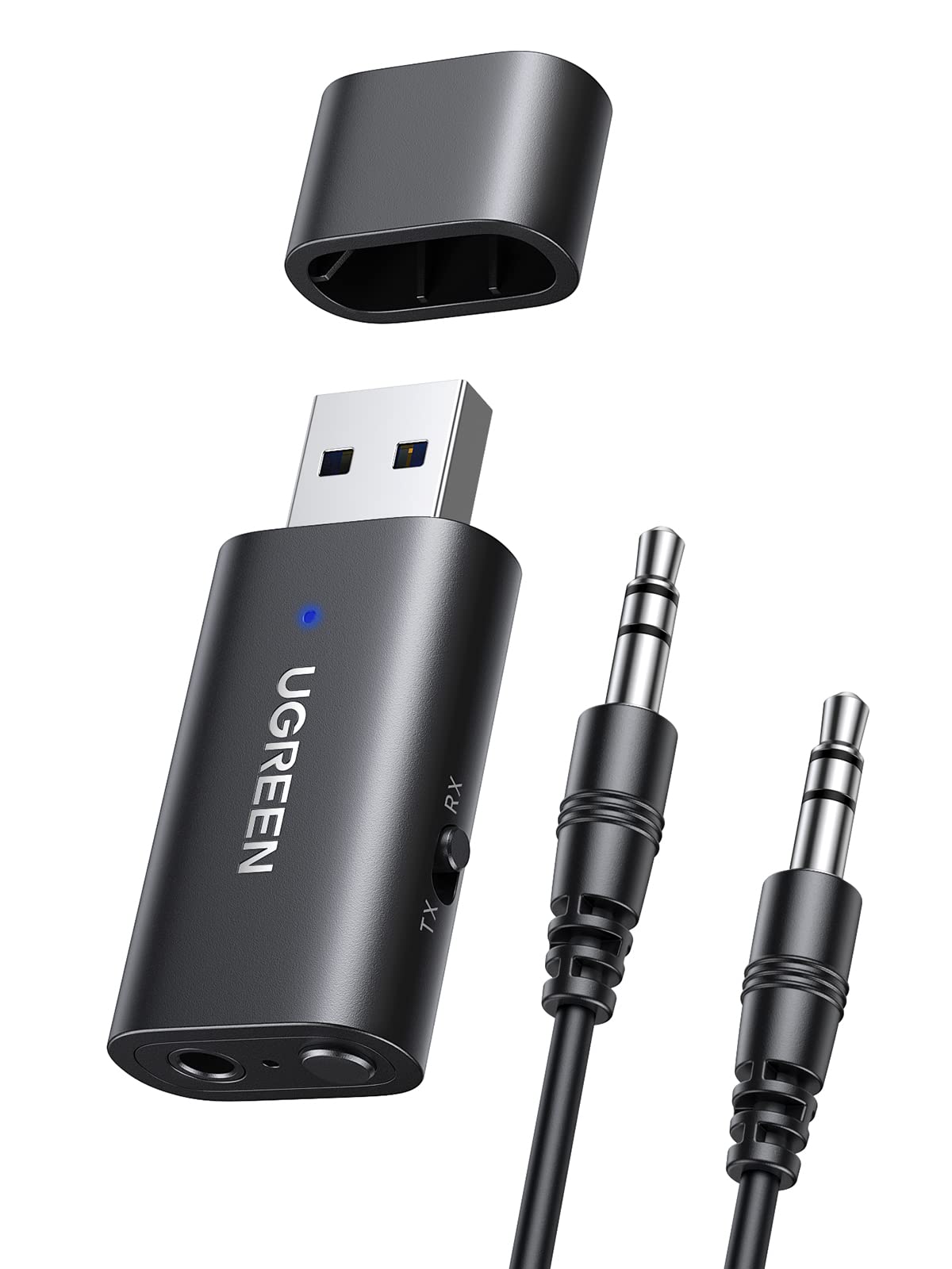 UGREEN - Adaptador de transmisor/receptor Bluetooth UGREEN USB 2.0 a 3,5 mm con cable de audio