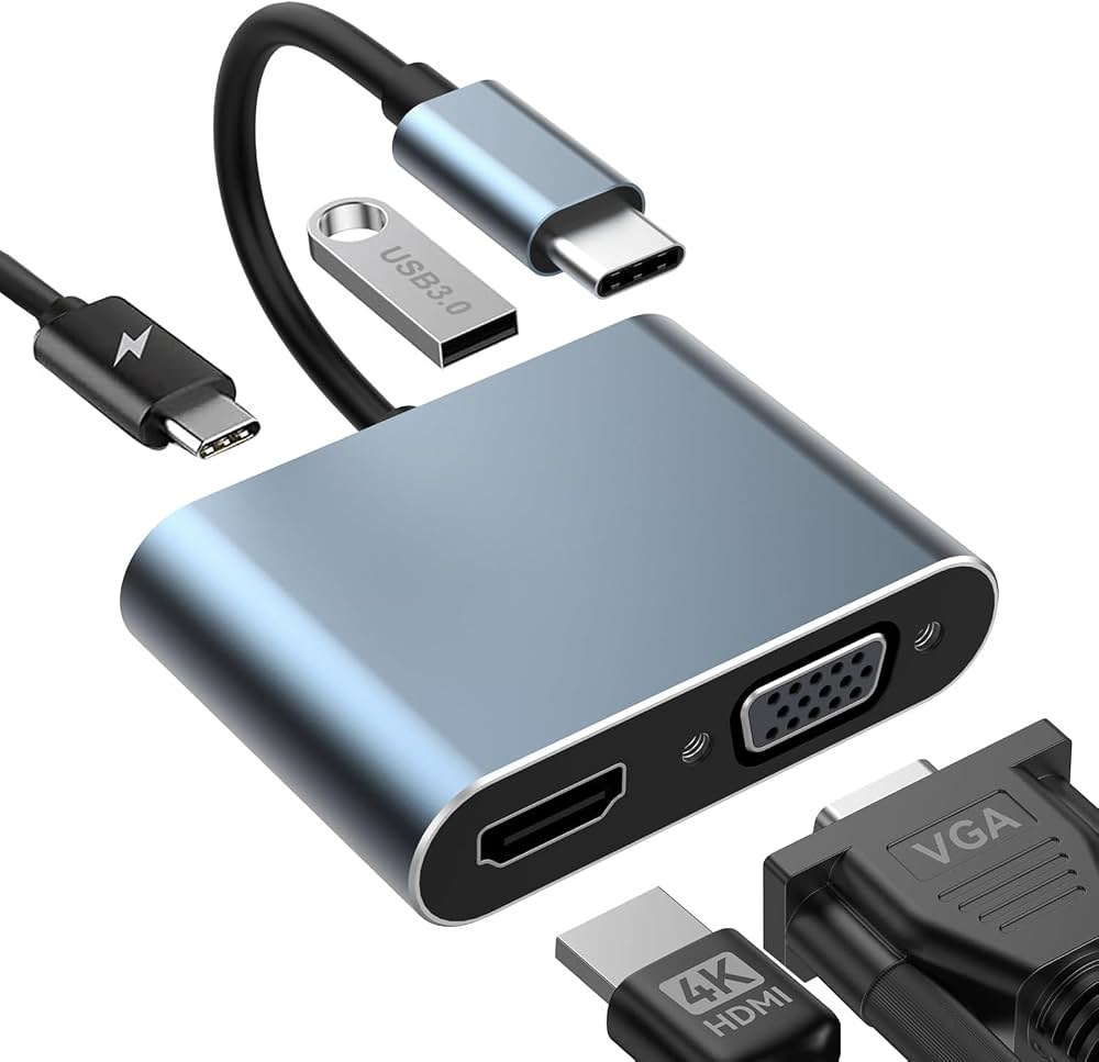 UGREEN - Adaptador USB C a HDMI + VGA + DisplayPort / USB 3.1 Tipo C / HDMI 4K@60Hz / VGA 1920*1080@60hz / DP 4K @60Hz / Salidas Simultaneas HDMI y VGA / Caja de ABS / Compatible con Mac OS, Windows, Linux, IOS, Android