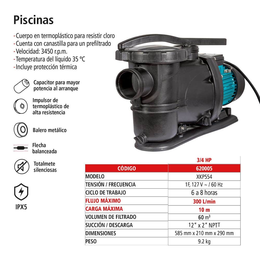 IUSA - Bomba para piscina 3/4 hp iusa