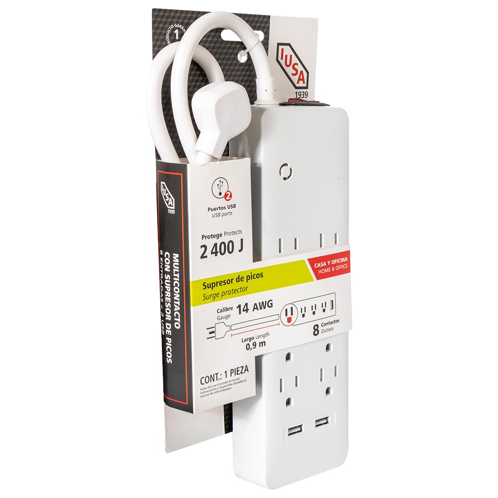IUSA - Multicontacto iusa, 8 entradas con supresor de picos y 2 usb