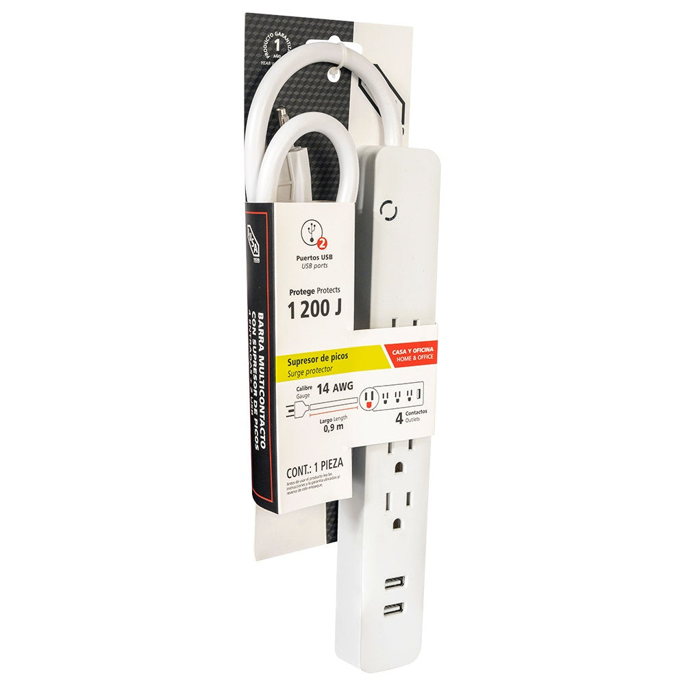 IUSA - Multicontacto iusa, 4 entradas con supresor de picos y 2 usb