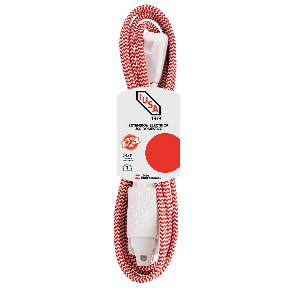 IUSA - Extensión Eléctrica Trenzada IUSA, Color Rojo con Blanco, 16 AWG, 5 m