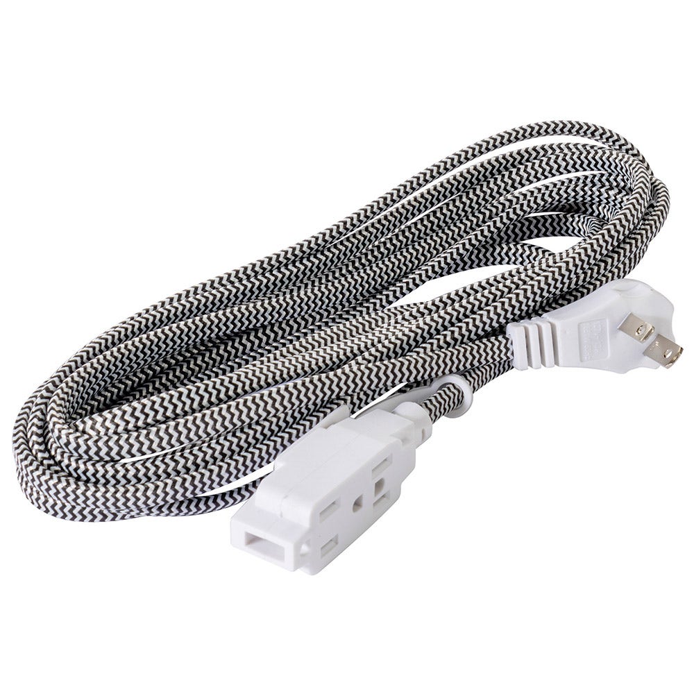 IUSA - Extensión Eléctrica Trenzada IUSA, Color Negro con Blanco, 16 AWG, 2 m