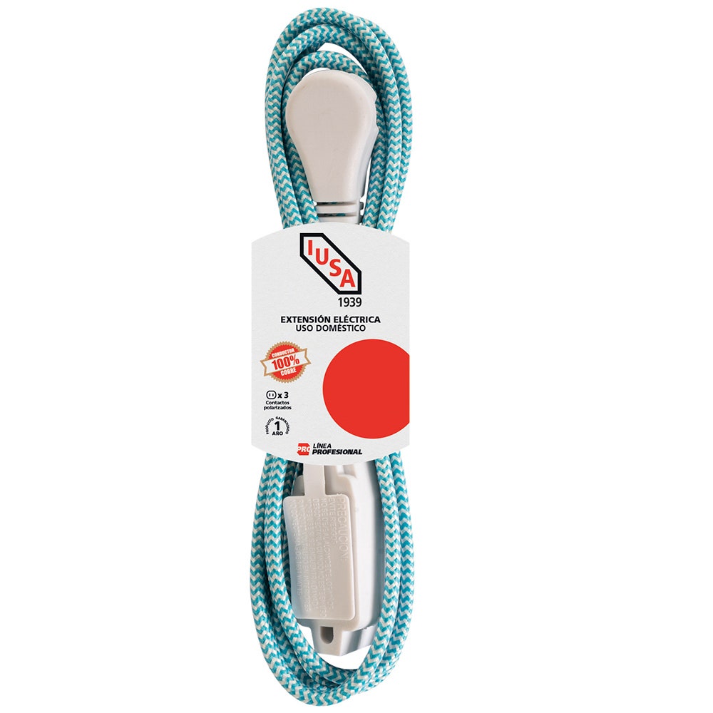 IUSA - Extensión Eléctrica Trenzada IUSA, Color Azul con Blanco, 16 AWG, 2 m