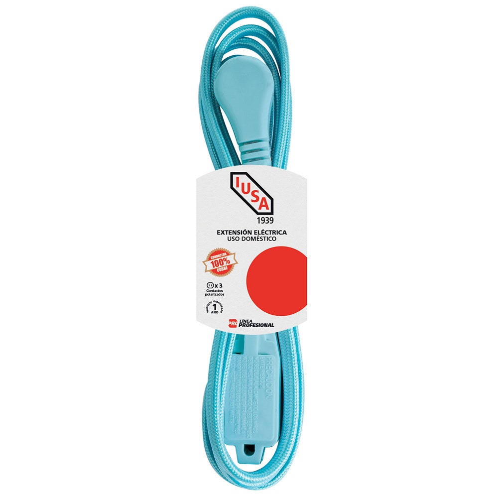 IUSA - Extensión Eléctrica Trenzada IUSA, Color Azul Turquesa, 16 AWG, 2 m