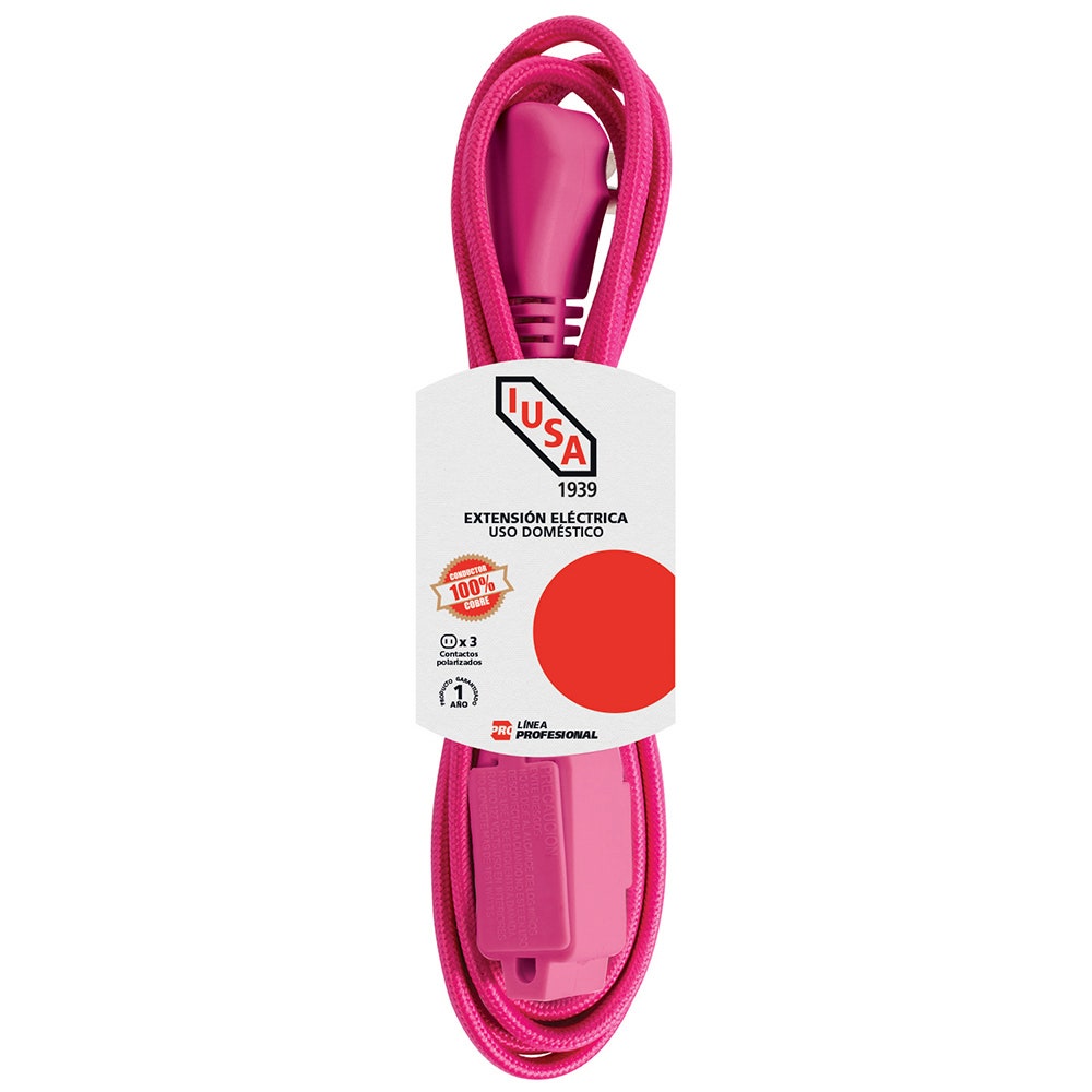 IUSA - Extensión Eléctrica Trenzada IUSA, Color Rosa, 16 AWG, 5 m