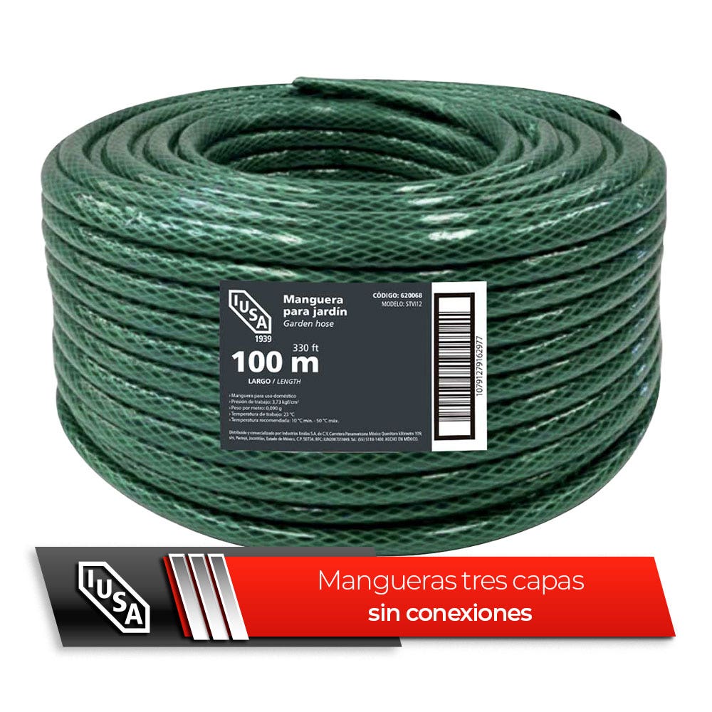IUSA - Rollo de Manguera Flexible Tricapa, IUSA, 100 m de 3/4"