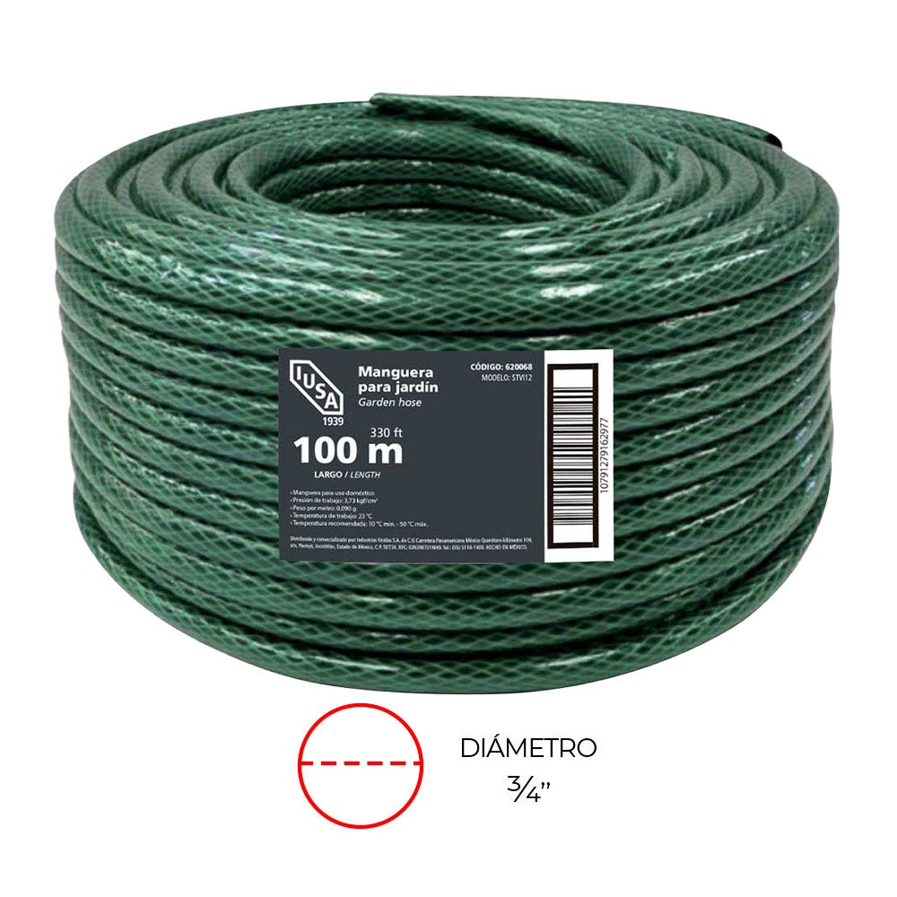 IUSA - Rollo de Manguera Flexible Tricapa, IUSA, 100 m de 3/4"