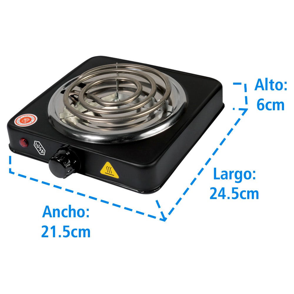 IUSA - Parrilla eléctrica iusa, 1 quemador de espiral, 1000 w, color negro
